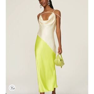 San Sloane Cream Midi Slip Dress SMALL Backless Cocktail Bias Cut Designer $265